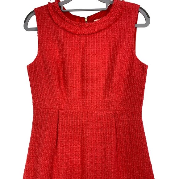 Kate Spade Coral Tweed Sleeveless Sheath Dress Size 4 Fringe Neckline RV10325 - Picture 3 of 9